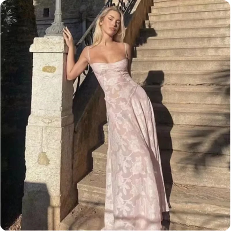 فستان صيفي لطيف مثير بدون أكمام بدون ظهر مزين بالزهور للنساء لقضاء العطلات والمواعدة فساتين طويلة للفتيات الحارة رداء نادي الحفلات