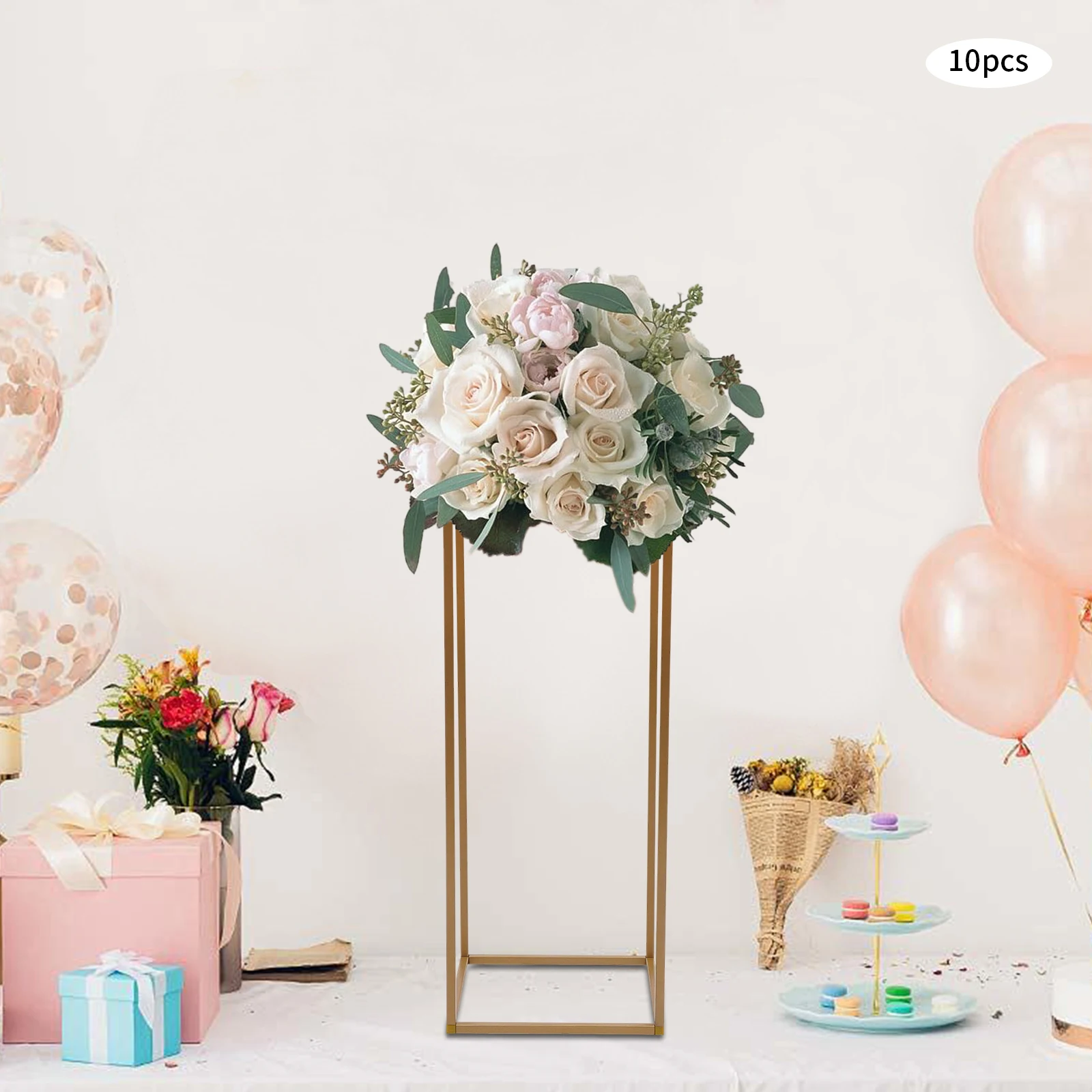 

10Pcs Vase Metal Column Stand, Wedding Centerpiece, Rectangular Geometric Flower Rack for Party/ Wedding Decor 23.62"