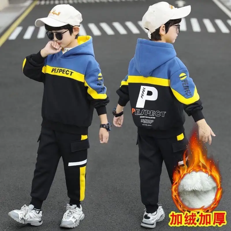 

Boys Clothes Set Kids Letter Print Hoodies+Pants 2pcs Tracksuit Teenagers Thick Costume 4 To 14Yrs Big Children's Clothing Suits