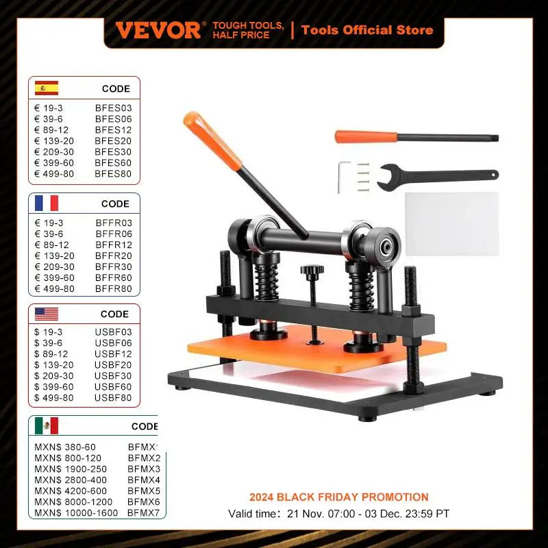 VEVOR Leather Cutting Machine Embossing Plate Manual Die Cutter 0.47 in Pressure Stroke Leather Embossing Machine