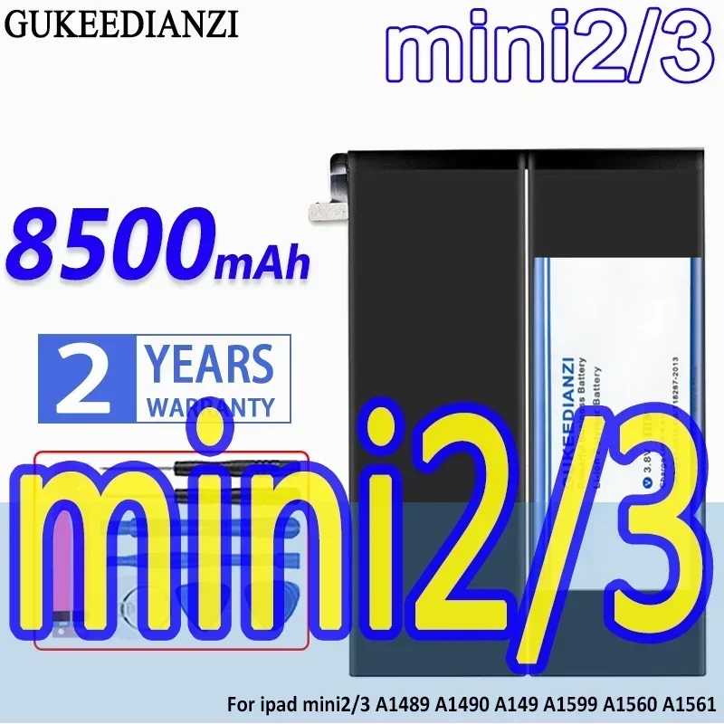 High Capacity GUKEEDIANZI Battery 8500mAh For iPad mini 2 / 3 A1489 A1490 A149 A1599 A1560 A1561 mini2 mini3