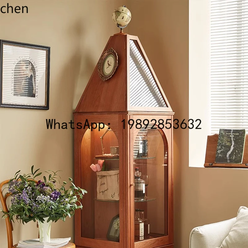 living room display rotating bookshelf cabinet storage corner solid wood figure display cabinet