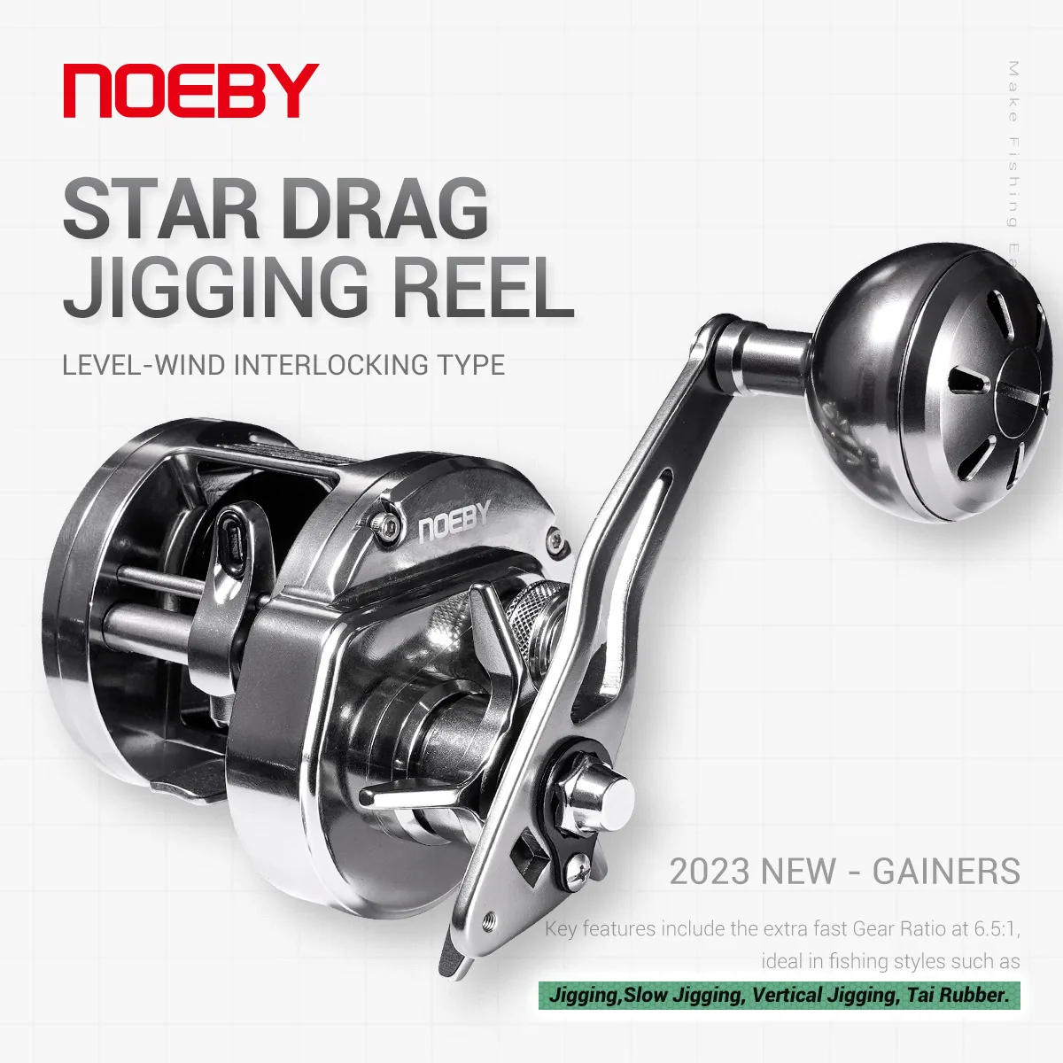 

NOEBY Gainers 5000 Jigging Fishing Reels 8+1BB Max Drag 12kg Gear Ratio 6.5:1 Metal Body Trolling Saltwater Baitcasting Reel