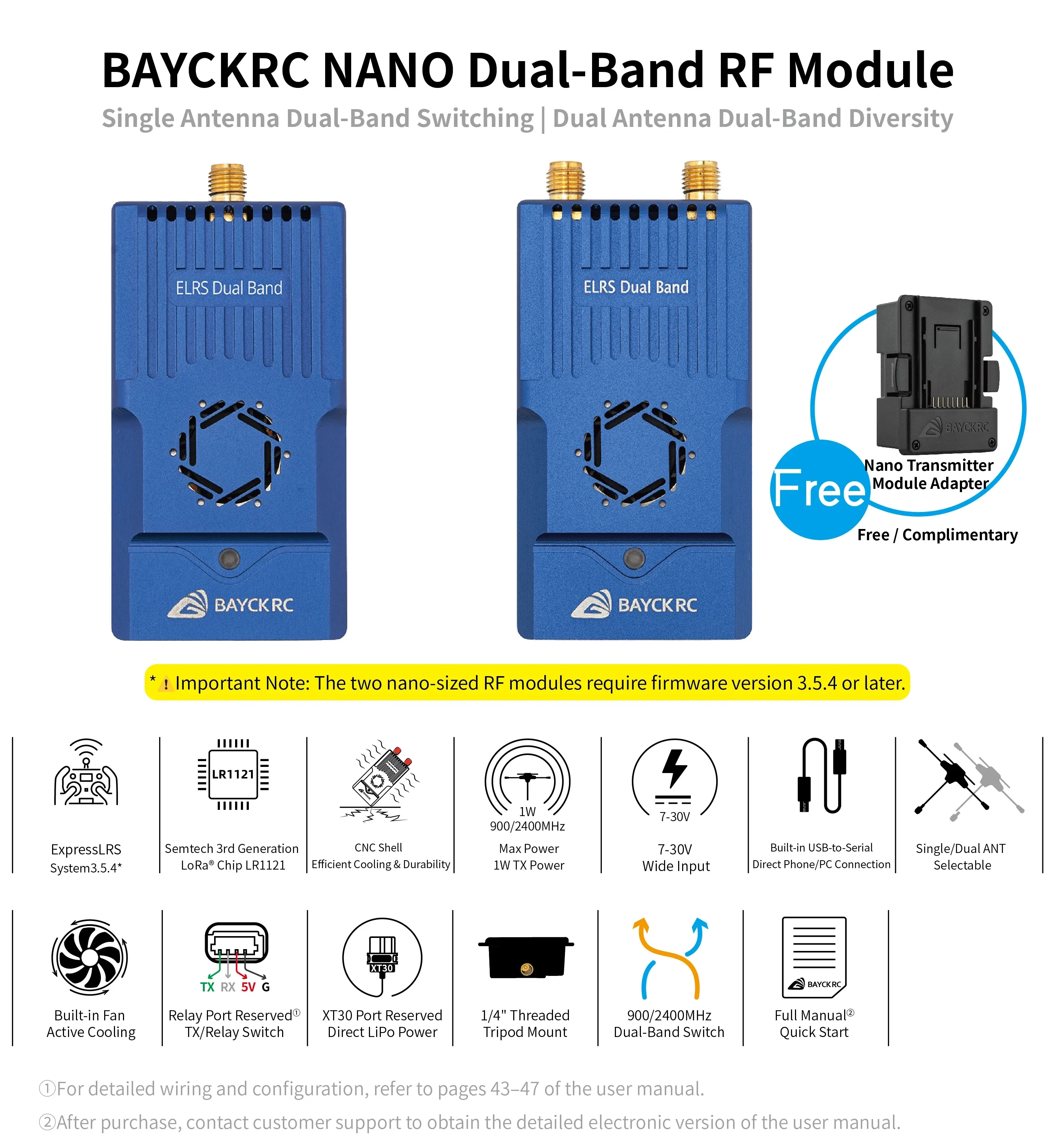 

Модуль передатчика BAYCKRC C3 Gemini NANO ELRS 1W двухдиапазонный 915 МГц 2.4 ГГц для FPV RC дронов: большая дальность, низкая задержка