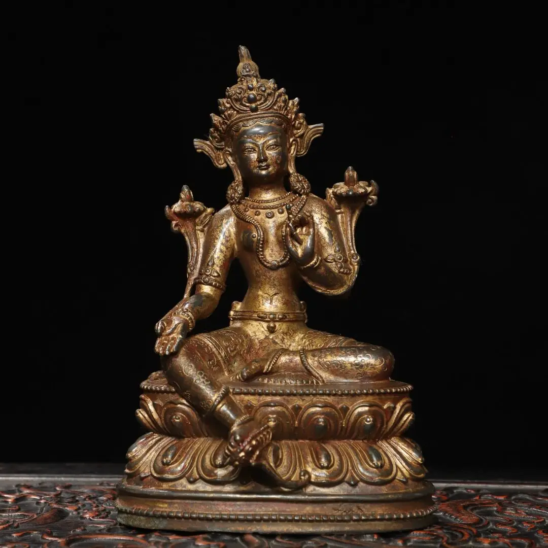 Nepali Tibetan Buddhist Green Tara Pure Copper Statue Home Decor Blessing Antique Collectible Feng Shui