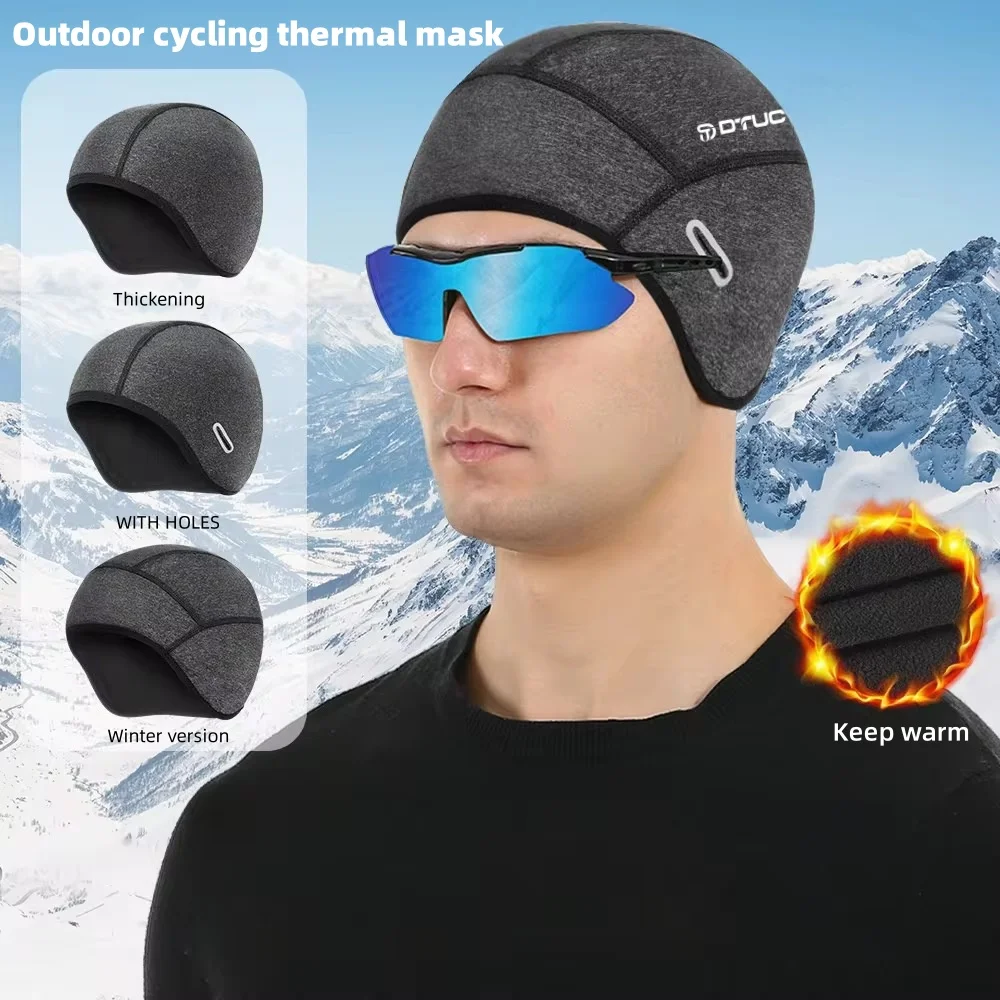 Winterwarme Fahrradmütze mit Fleece-Futter und Ohrenschutz, Sport-Radfahrer-Motorradhelm-Innenmütze, Outdoor-Kopfbedeckung – Detail 8