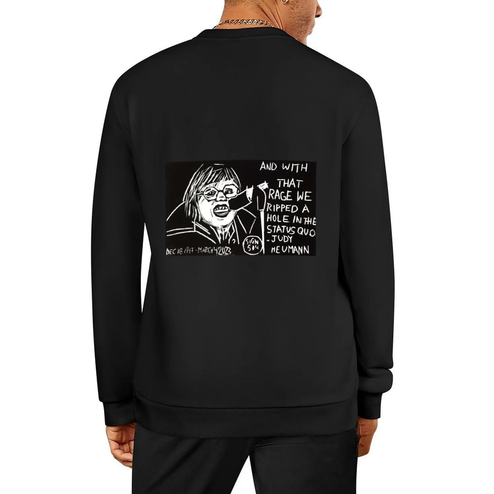 

Black and White Judy Heumann Tribute Linocut Print Pullover male clothes japanese style winter clothes men's sweatshirt