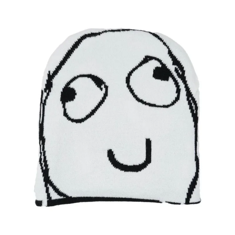 Funny Cartoon Face Knit Beanie Unisex Winter Hat  Soft Warm Stretchy Acrylic Casual Skull Cap for Men & Women Playful Design