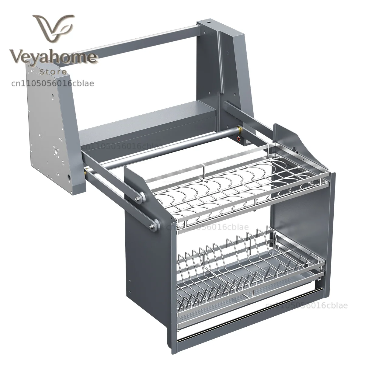 Smart Dish Rack Touch Switch Pull Down Shelf Electric Upper Cabinet Organizer LED Anti-Collision Quiet Kitchen Storage