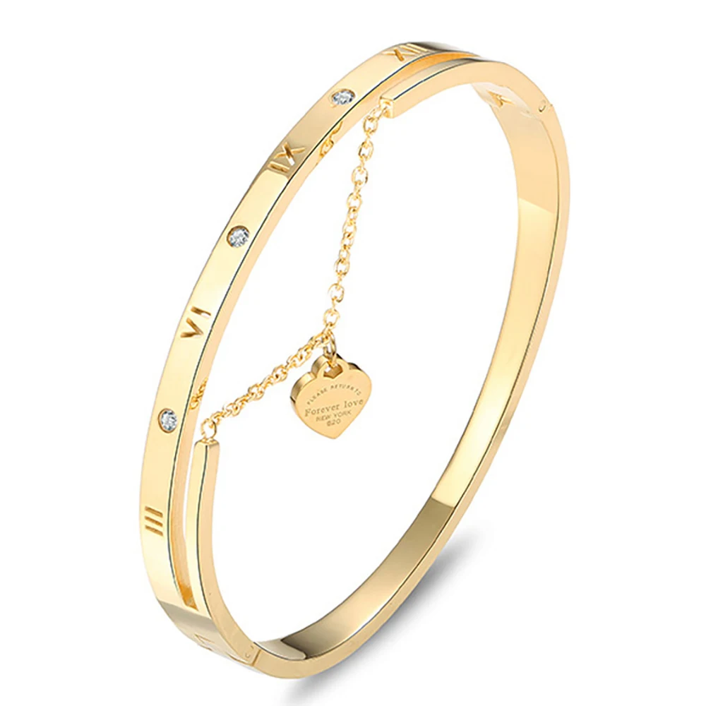 Drop Shipping Fashion Gold/Rose Gold-Color Crystal Heart Charm Bracelets Wrap Cuff Bangles For Women Jewelry Valentine Gift