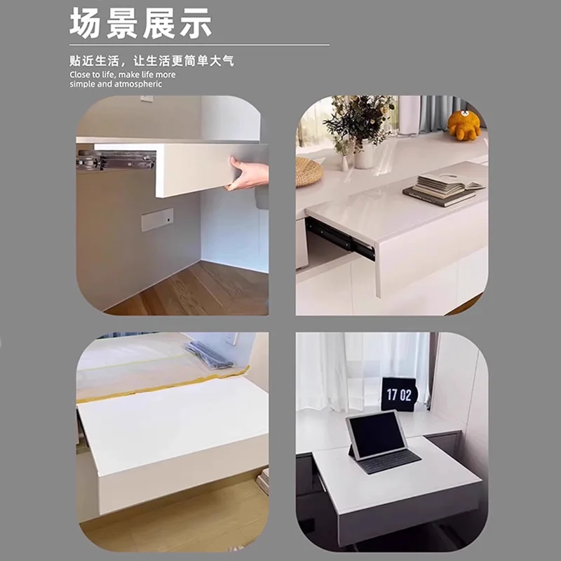 Invisible rising pull desktop slide hidden bay window desk countertop telescopic guide rail extension track hardware accessories