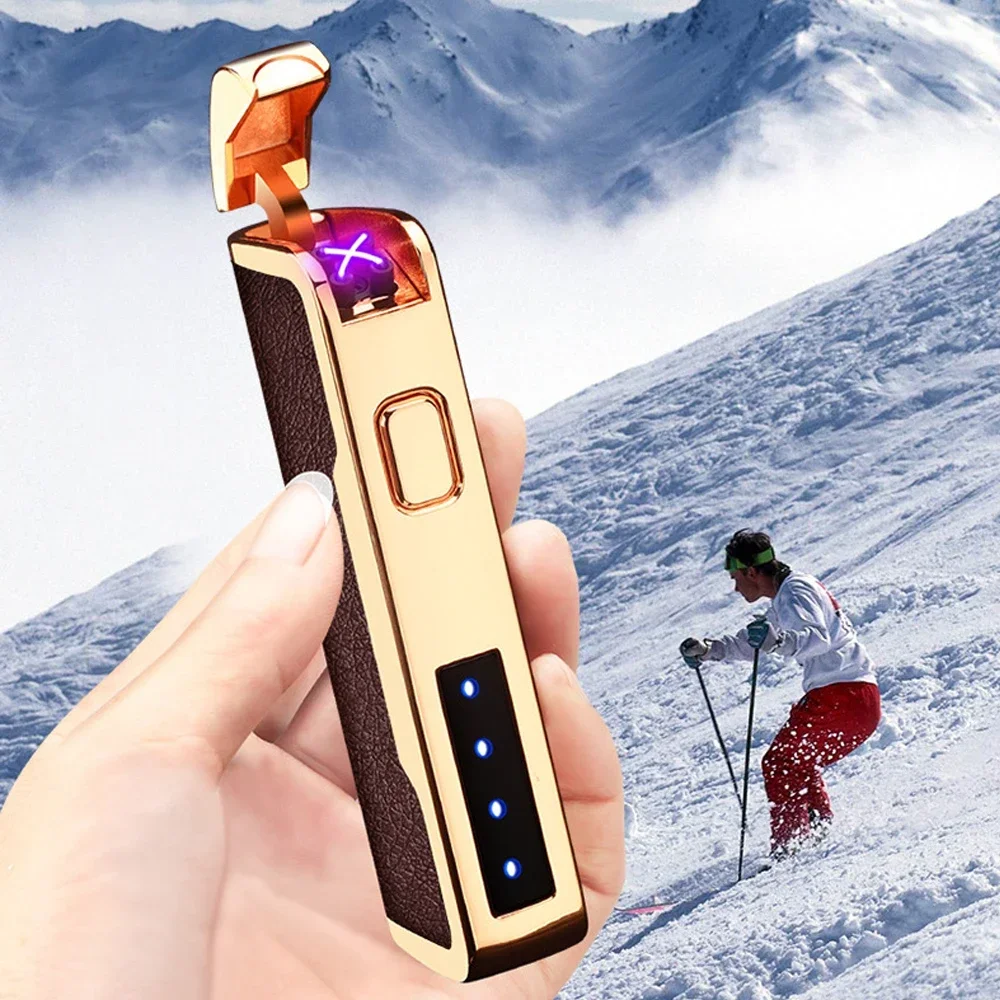 Leather Electric Lighter USB Rechargeable Lighter Cool Electronic Gadgets Technology Smart Windproof Plasma ARC Ignitor