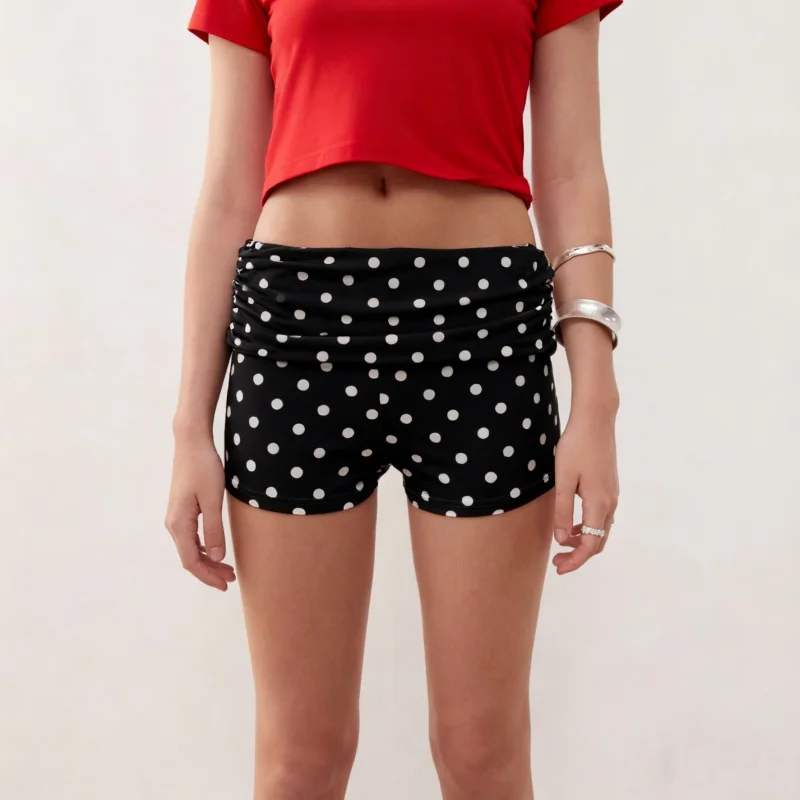 Y2k Foldover Shorts für Damen Polka Dot Low Rise Mini Lounge Sleep Pj Micro Shorts Stricken Bequeme Fold Over Leggings