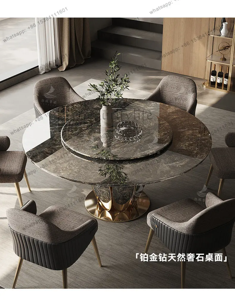 Pure natural marble dining table platinum diamond luxury stone light luxury high-end dining table blue jadeite countertop