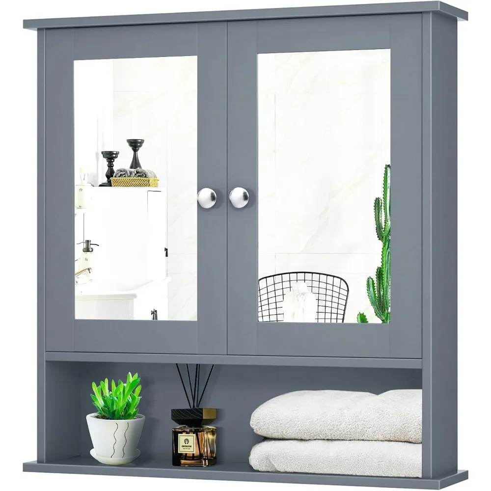 

Medicine Cabinet, Bathroom Wall Cabinet with 2 Mirrored Doors, Adjustable Shelf, Open Compartment, Wall Mounted Cabinet