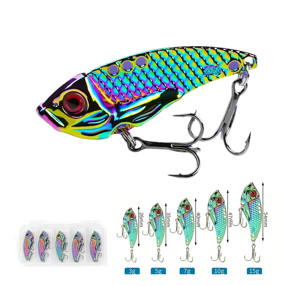 5 piece Set Spinning Bait Spinner Spoon Sinking Blade Bait Metal VIB 3g 5g 7g 10g 15g Long Casting Vibration Jig Fishing Lure