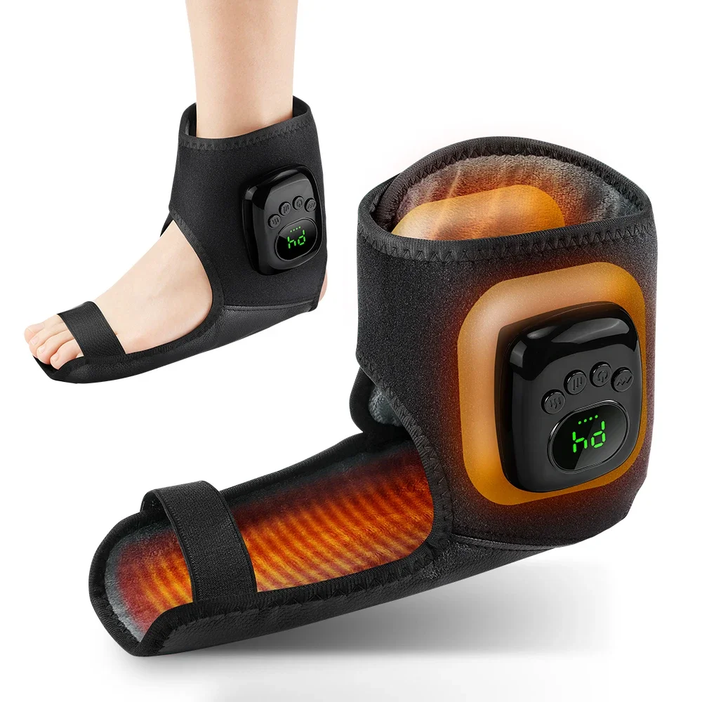 Massageador de Tornozelo Recarregável com Compressão de Ar e Calor, 3 Modos, 4 Níveis, Envoltório Térmico para Pés, Relaxante Muscular Pneumático para Tornozelos e Pés