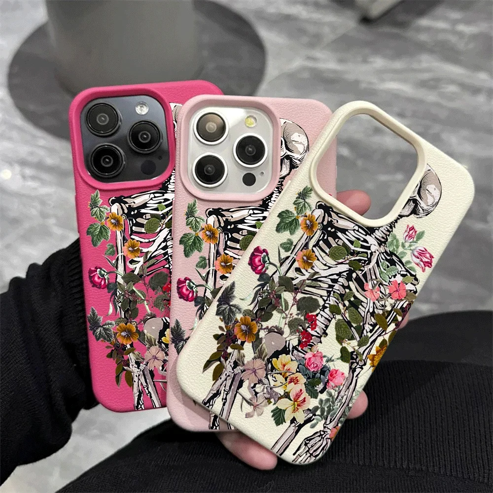 Blumen-Skelett-Handyhülle für iPhone 17 16 15 14 13 12 Pro Max 16 15 14 Plus 17 16 15 14 13 12 Pro 17Air Silikon-Matt-Hülle – Detail 4