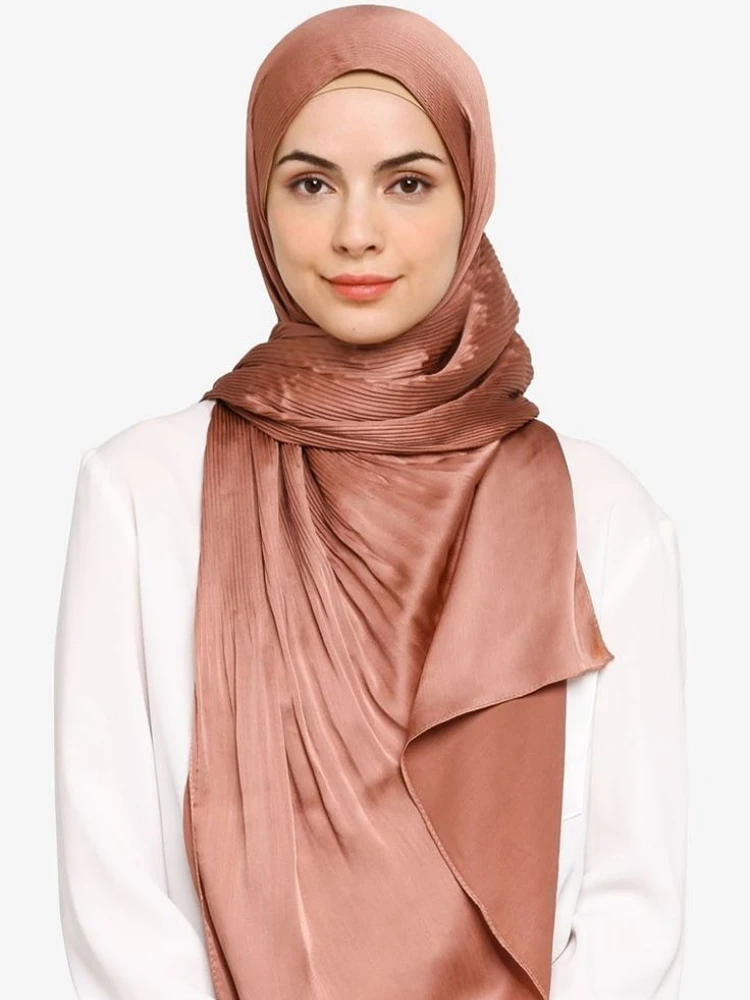 Sciarpa Hijab in raso di seta pieghettata per donne musulmane scialle turbante Premium Plain Wrap foulard sciarpe con cappuccio fddoek Hijab per donna