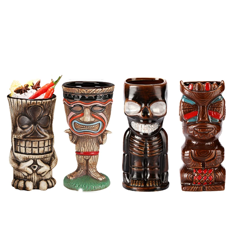 Tiki Mugs Ceramic Hawaiian Luau Party Mugs Drinkware, Cute Exotic Cocktail Glasses, Tiki Bar