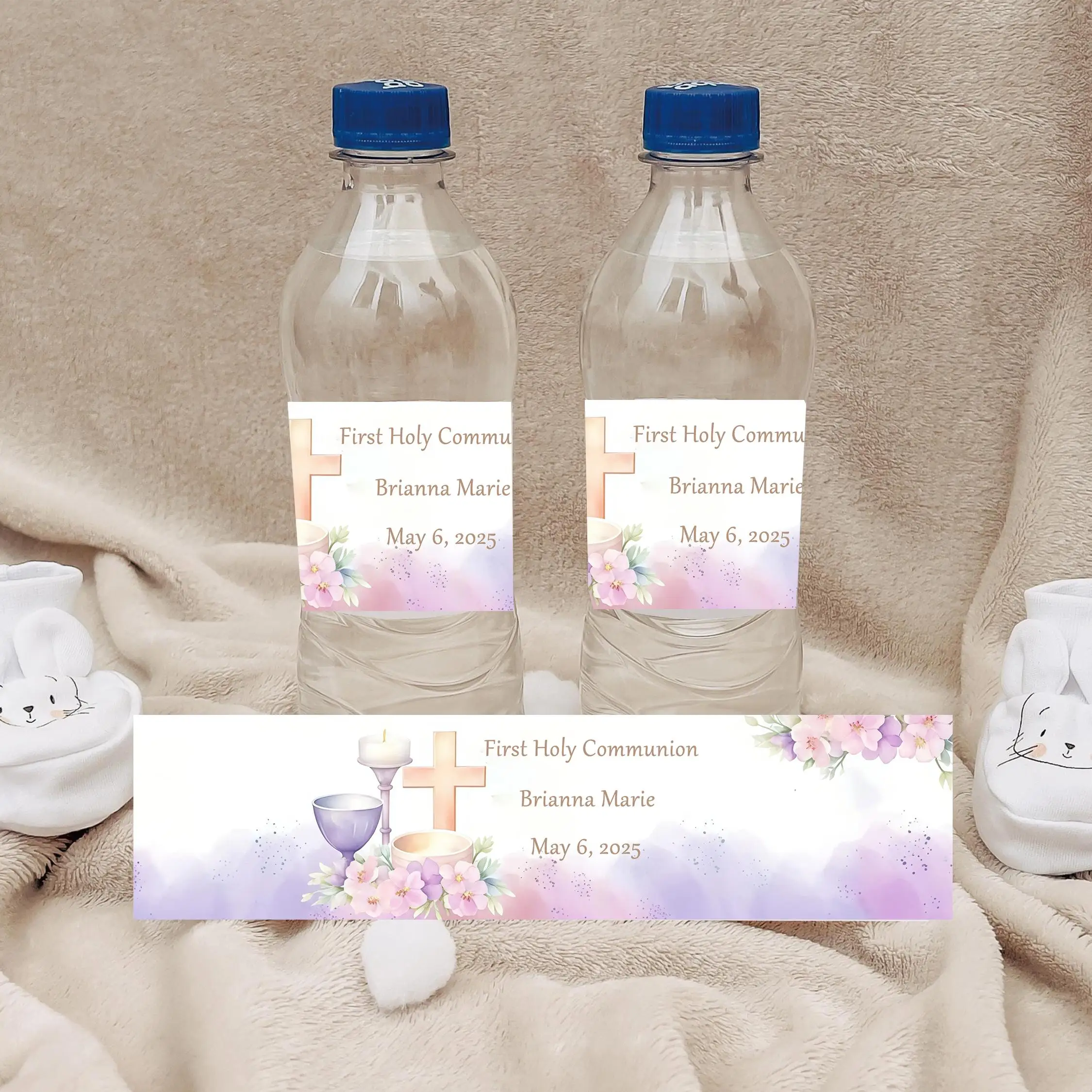 Custom First Communion Water Bottle Stickers, Simple Floral Design, Custom Name and Date, Baptism Stickers, Holiday Gift Stickers, Birthday Stickers/Wedding Stickers, Custom Sweet and Happy Birthday Stickers, Suitable for Birthdays, Baptism Parties, Weddings, Name Party Decorations, Gift Packaging, Gifts for Daughters and Sons view 5