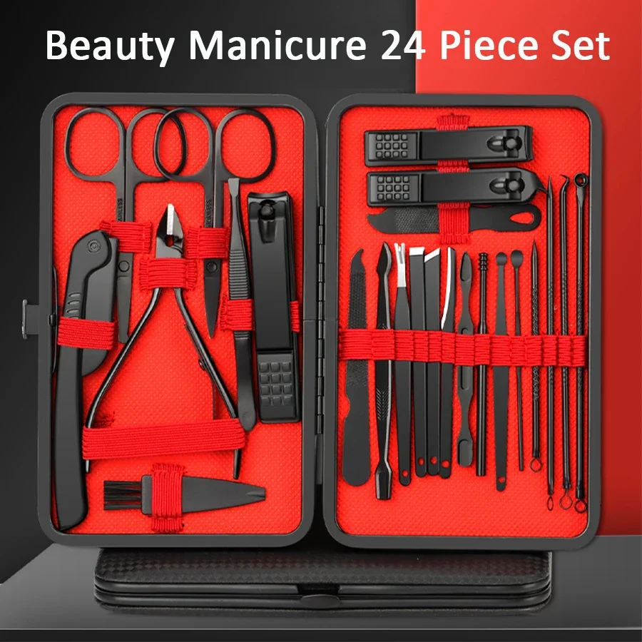 Ouriner 7/12/18/20/24PCS Set Professional Manicure Set Stainless Steel Fingernail Toenail Clippers Set with Leather Portable