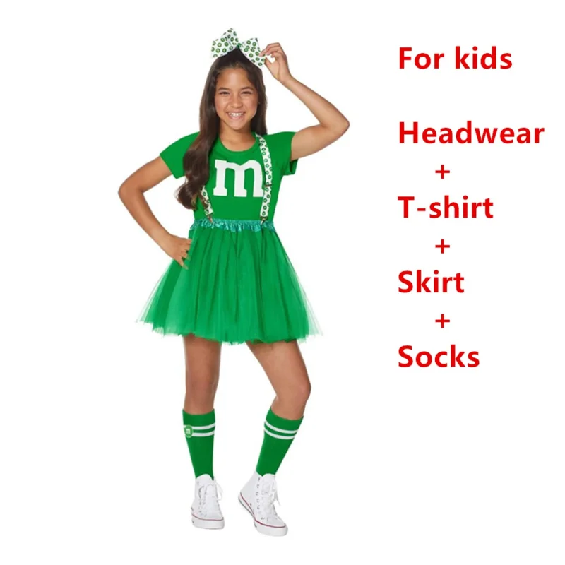 Adult Kids M & M's Costume Football Outfit Cheerleaders Uniform Dress Family Games Parents-Child Clothing Outfits