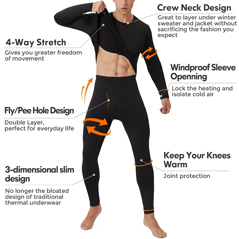 Thermal Long Johns Warm Base Layer Shirts Compression Underwear Set for Men Cold Weather Winter Long Sleeves Comfortable Briefs