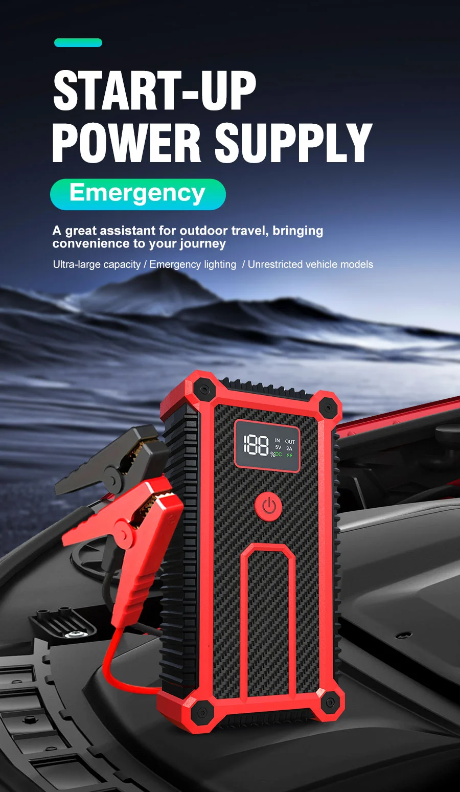 BELIBUY 7000A Auto-Starthilfe, Luftkompressor, 12000mAh Akku mit LED-Beleuchtungsfunktion, Geeignet für Alle 12V-Fahrzeuge. – Detail 1