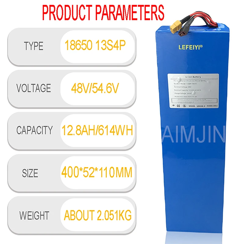 AIMJIN 13 s4p 48V 12.8Ah 1000watt batteria agli ioni di litio per batteria ricaricabile 18650 54.6v con 25A scarica BMS