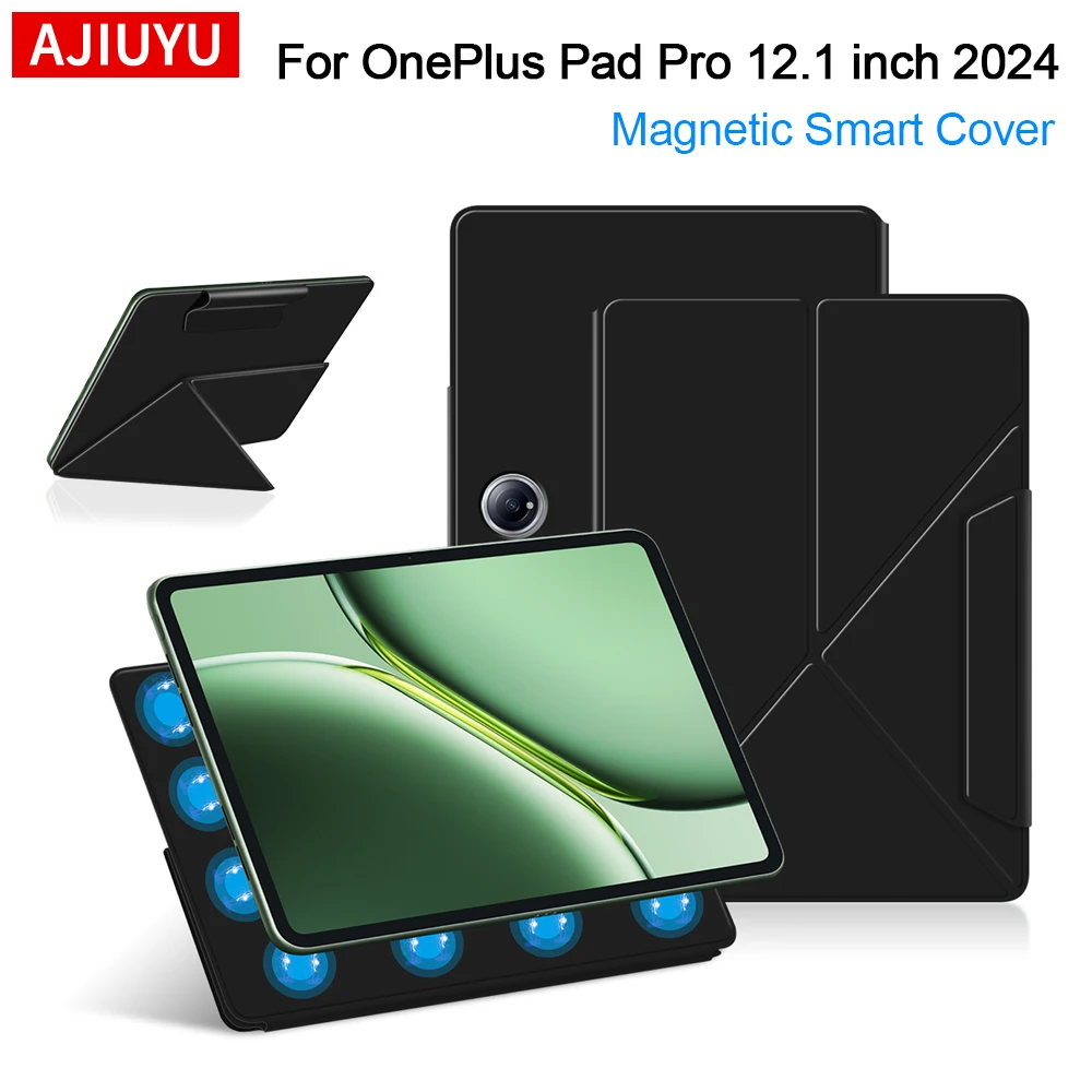 AJIUYU Smart Magnetic Case For OnePlus Pad Pro 12.1 Inch 2024 PU Leather Flip Stand Cover For OnePlus Pad 2 Case 12.1