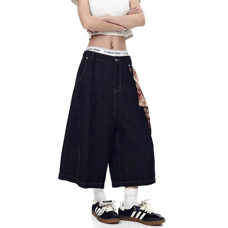 ZHIZOU ฤดูร้อนผู้หญิง Grunge Harajuku Y2k กางเกงยีนส์กางเกงขาสั้น 2000s ญี่ปุ่น Low Rise Jorts Jean กางเกง Cyber Punk Hip-pop หลวมสบายๆ
