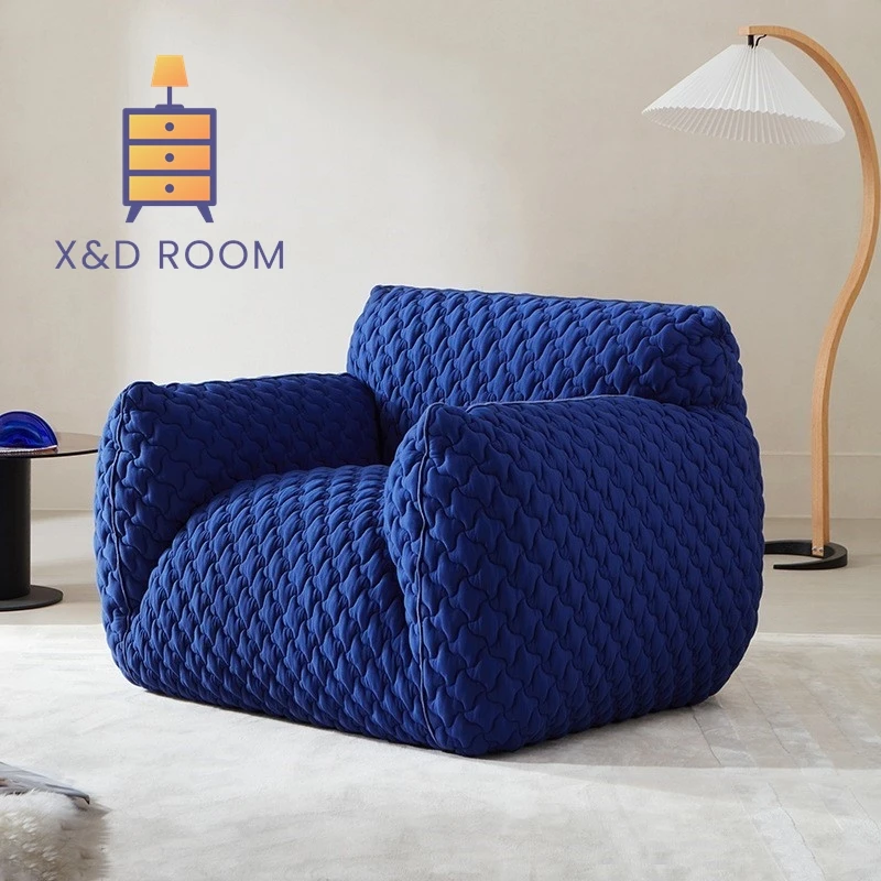 X&D Klein Solid Wood Blue Fat Italian Minimalist High Resilience 3D Sofa Chair Creative Designer Single Sofa Lazy Sofa Chair New