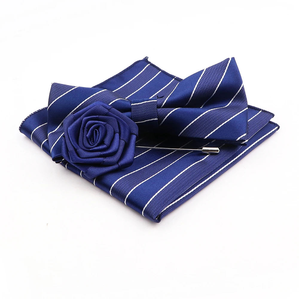 

Men's Polyester Casual Skinny Paisley Bowties Set Blue Pocket Handkerchiefs Flower Brooches For Daily Wear Wedding Party Gifts