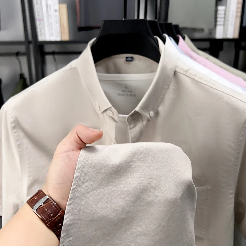 

Высококачественный мужской повседневный топ из 100% чистого хлопка, летний деловой повседневный цвет, модный свободный и приталенный топ с пуговицами