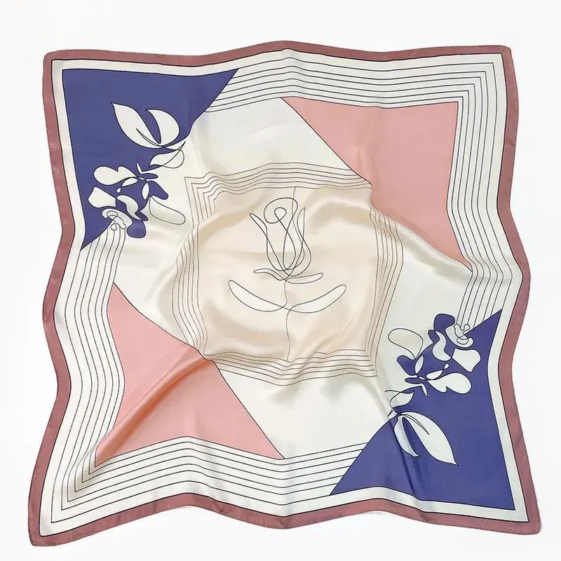 68 cm Linie Blume Schal frauen Neue Frühling und Sommer Imitation Seide Schal High-end-Frische Vielseitige Kopftuch schal