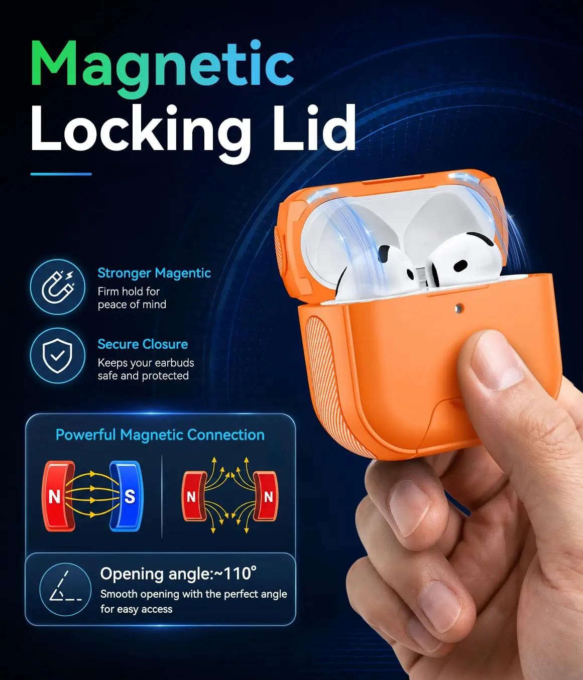 for AirPods 5/4/Pro 3 Case Magnetic Locking Lid Compatible with MagSafe Protection Cover with Cleaning Pen for AirPods 5/4/Pro 3