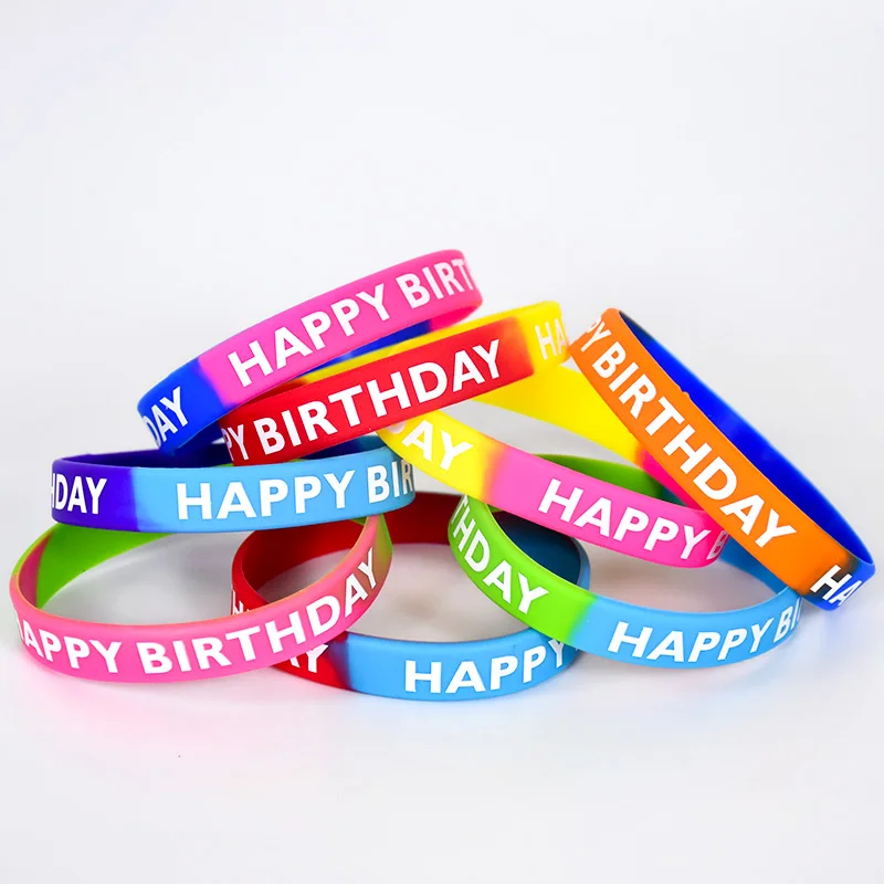 8pcs Happy Birthday Silicone Wristband Colorful Rubber Bracelets Flexible Wrist Band for Adults Children Birthday Party Supplies