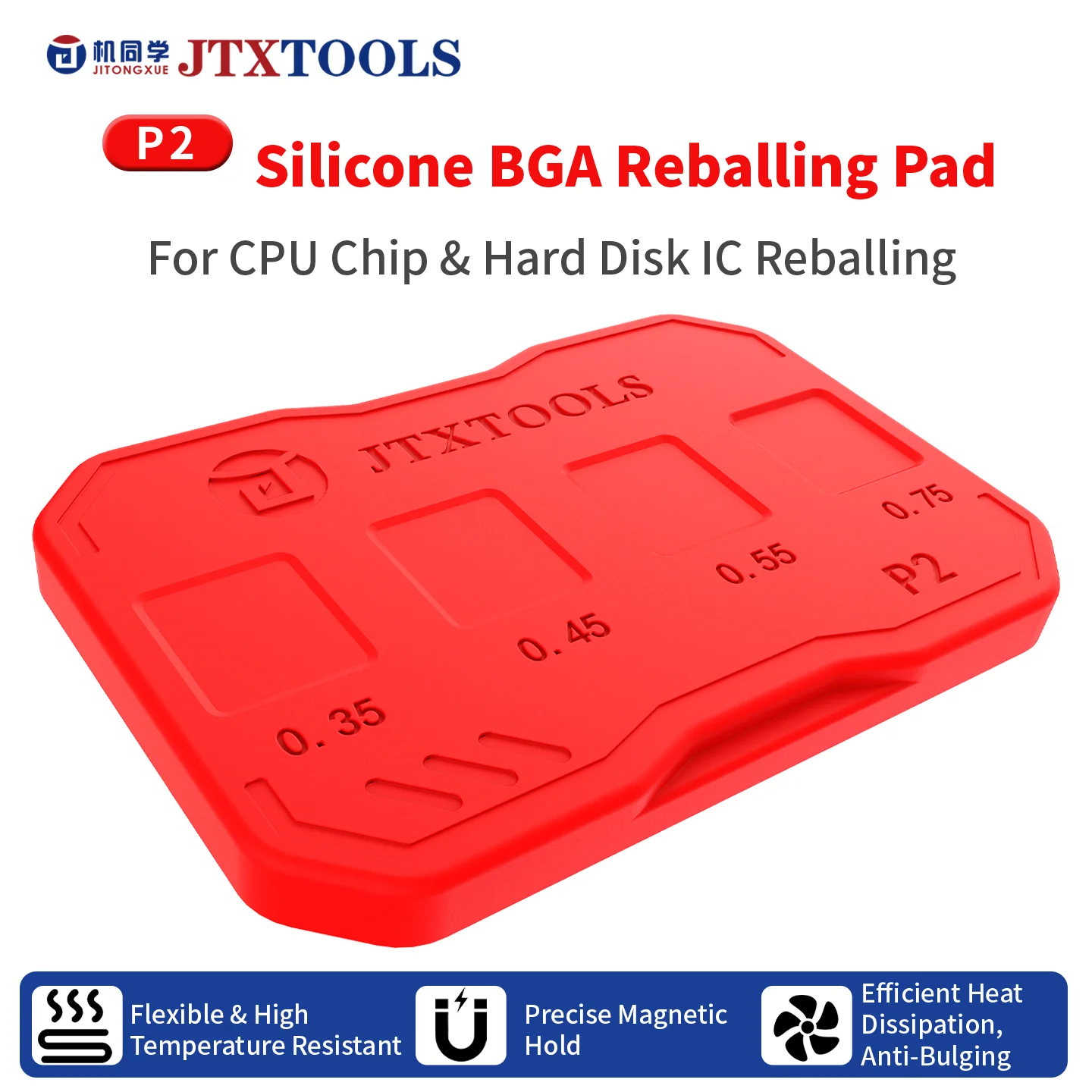 JTX P2 Silicone BGA Reballing Pad Multiple Grooves Full Compatibility for Mobile Phone CPU Chip and Hard Disk IC Repair Tools