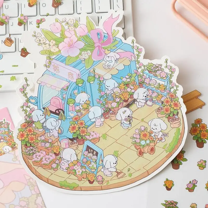

Card Lover 3 Pcs [Spring and Flower Field Series] 3D Landscape Stickers Waterproof Material Dog Florist Scrapbooking Journaling