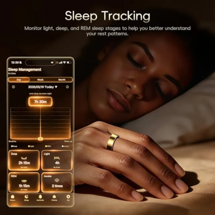 Smart Ring Fitness Tracker for Men Women, Sleep and Heart Rate Monitor, Step Counter with Vibration Alert, 5 ATM Waterproof, Co