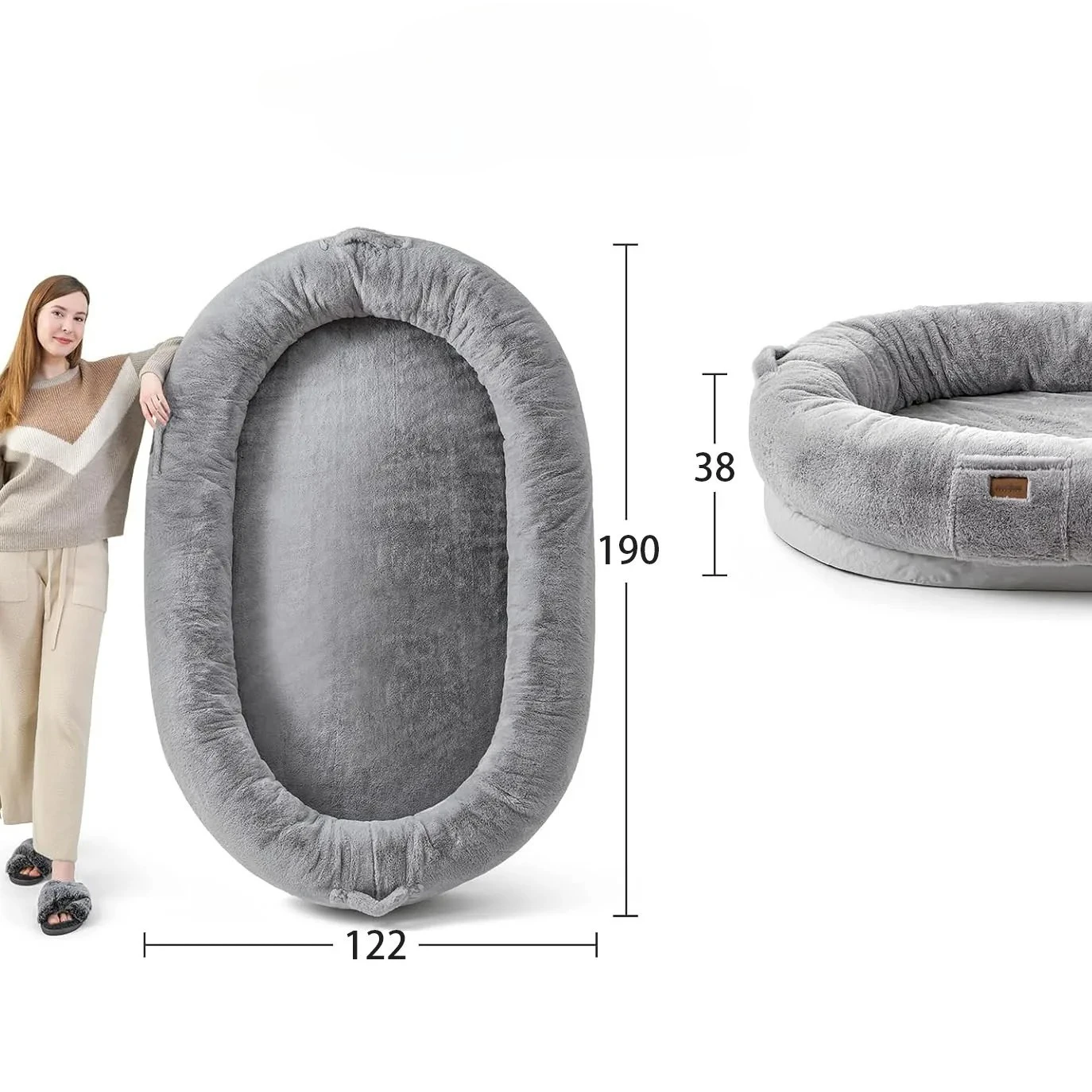 

Oversized Human Kennel Lazy Sofa, Sleepable and Lie-Down Design, Washable Rabbit Hair Memory Foam Comfortable Kennel