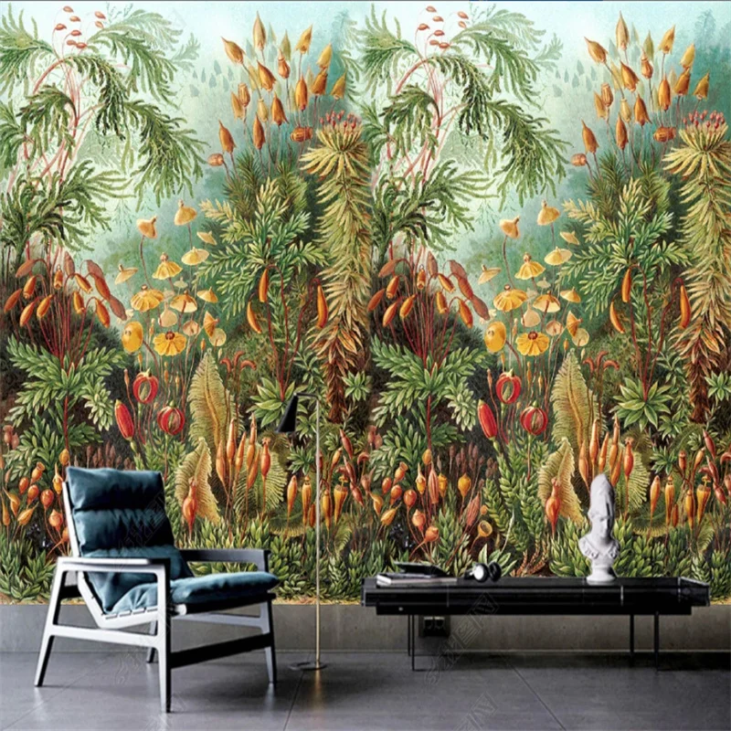 

European Style Retro Wallpaper Hand-painted Tropical Jade Forest Mural Wallpapers for Living Room Background Wall Paper