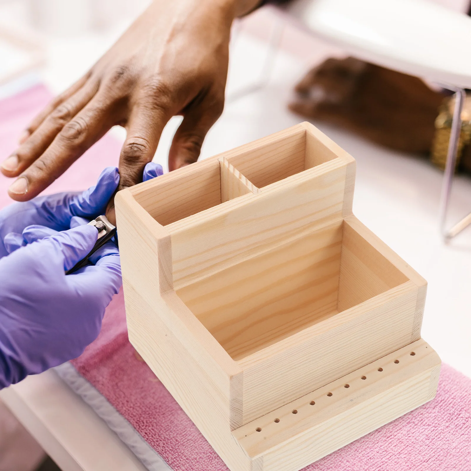 منظم أدوات الأظافر الخشبية، صندوق تخزين بسعة كبيرة، مستلزمات مانيكير، حامل لقمة مثقاب، ملحقات الصالونات #3