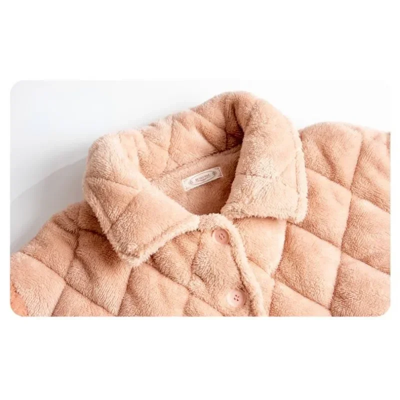 Women Coral Flannel Pajamas Lady Winter New Home Suit Triple-Sandwiched Cotton Sleep Clothes Thickened Fleece Warm Homewear Set