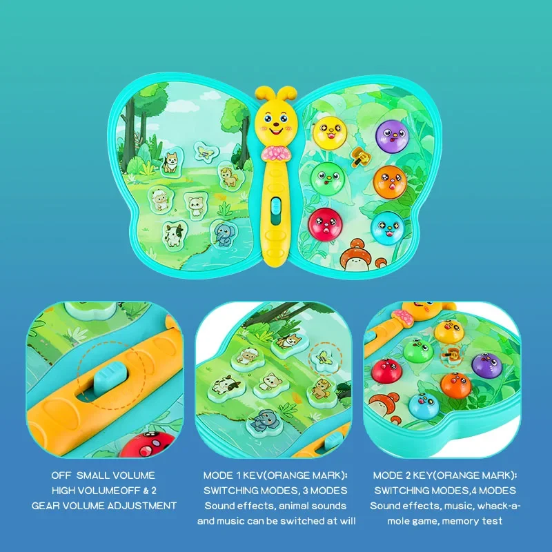 Interactive electric Musical cartoon Butterfly Toy for children Animal Sounds Game Flash Light Early Educational story toys