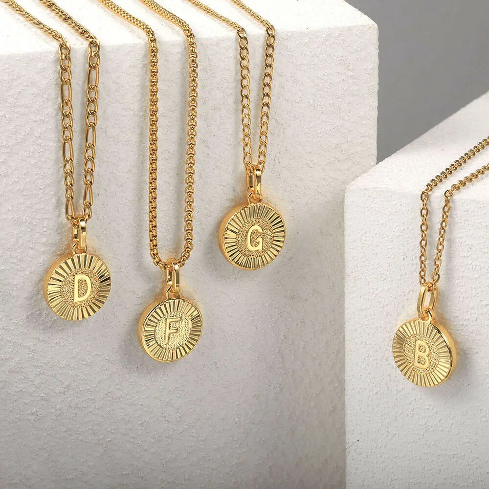 Unique Initial Letter A to Z Pendant Choker Necklace Stainless Steel Figaro Rolo Box Curb Chains Women Men Jewelry 18inch
