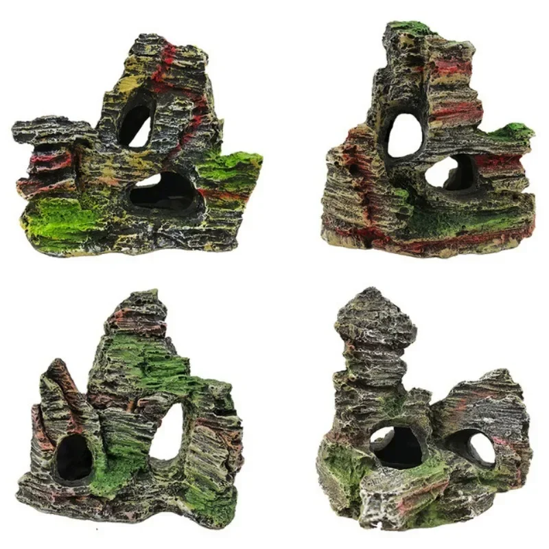 Mini Decorative Green Grass Fish Aquarium Decorative Resin Aquarium Accessories Aquarium Resin Cave Mountain View Deco