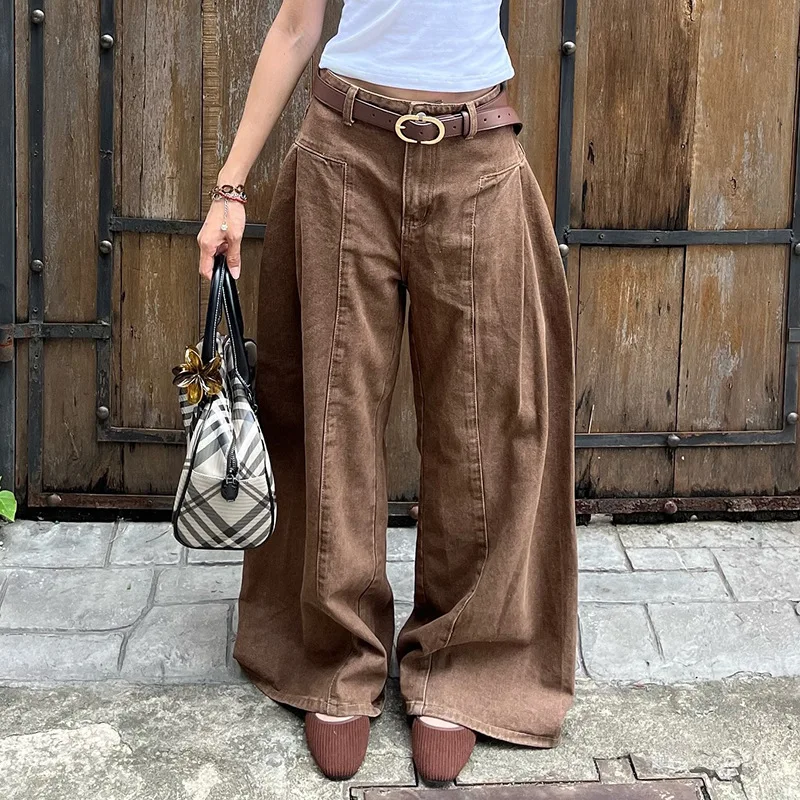 

Осень 2024, джинсы в стиле ретро, персонализированные уличные модные свободные широкие повседневные брюки для женщин