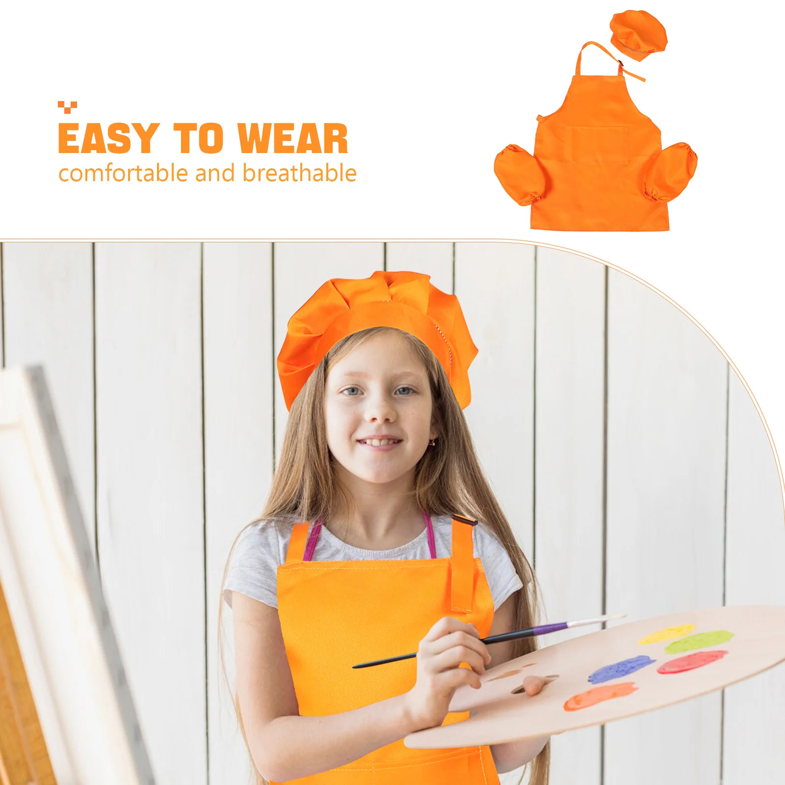 ชุดผ้ากันเปื้อนเด็กพร้อมหมวกเชฟ ปลอกแขน สายรัดปรับได้ สำหรับเด็กชายและเด็กหญิง ใช้สำหรับทำอาหาร อบขนม ระบายสี งานฝีมือ งานปาร์ตี้ อุปกรณ์ครัว